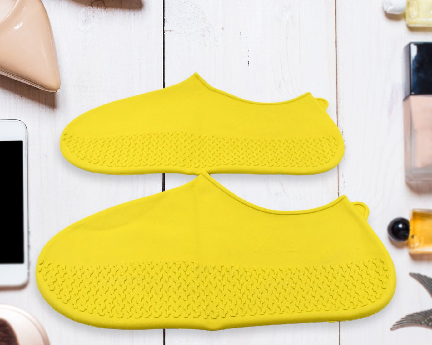 Non-Slip Silicone Rain Reusable Anti skid Waterproof Fordable Boot Shoe Cover (Extra Large Size (XL)/ 1 Pair / Yellow)