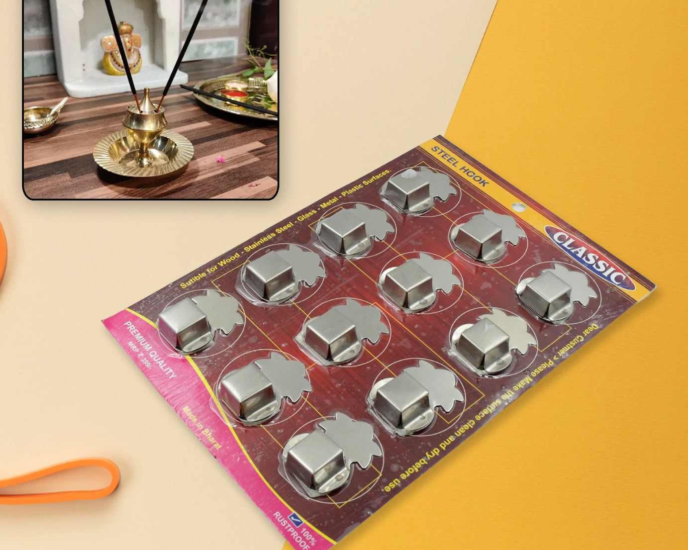 Stainless Steel Agarbatti Stand (12 Pack): Self-Adhesive, Wall Mounted