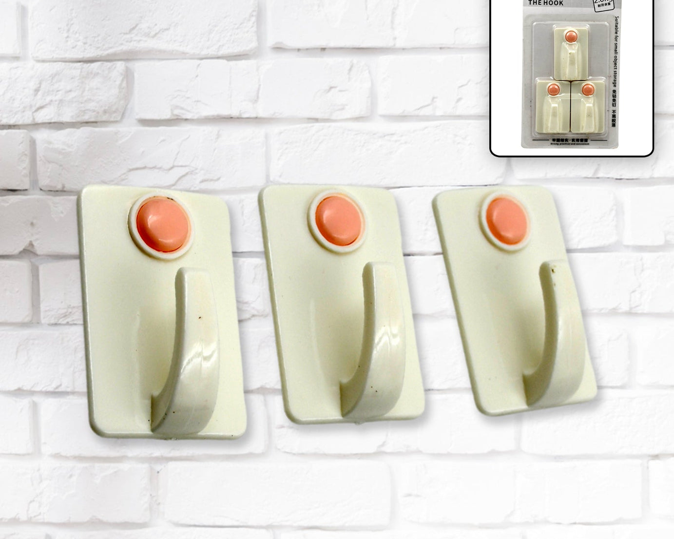 17560 Multipurpose Strong Hook Self-Adhesive hooks for wall Heavy Plastic Hook, Sticky Hook Household For Home, Decorative Hooks, Bathroom & All Type Wall Use Hook, Suitable for Bathroom, Kitchen, Office (3 pc)