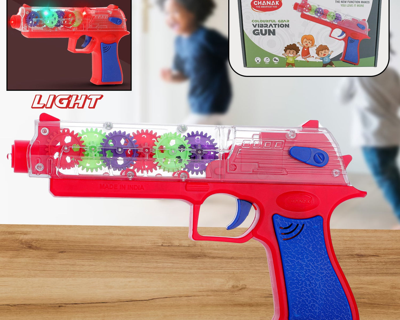 Plastic Gear Simulation Toy Gun for Kids, Pretend Play Gun Toys with 3D Flashing Lights and Exciting Music, Electric Laser Toy Guns with Rotating Gear Mechanism, Toy for Birthday Gift for Kids 3+ Years (Pack of 1)