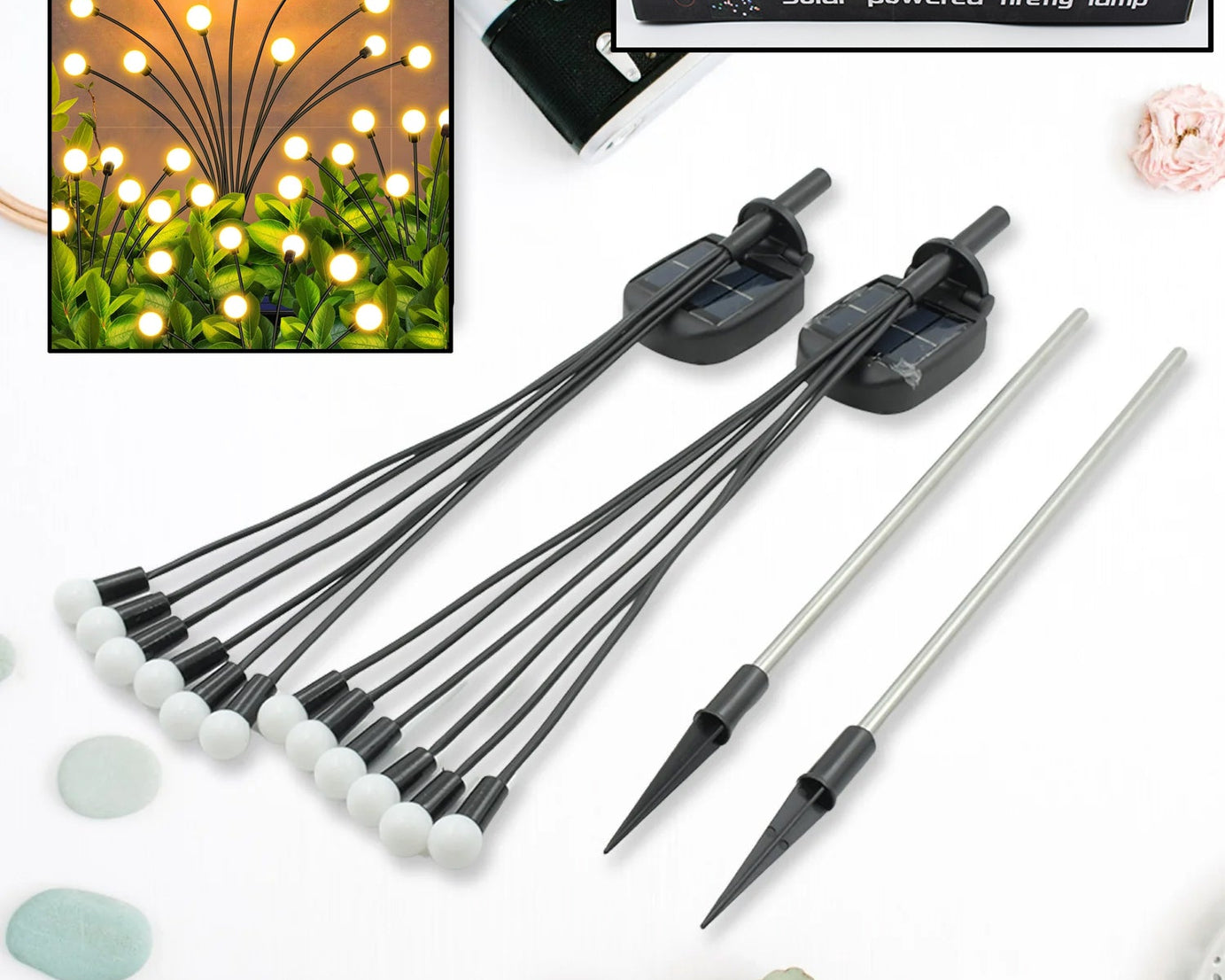 Solar Garden Lights, Solar - Powered Firefly Lamp, New Upgraded Solar Firefly Lights Outdoor Waterproof, Solar Outdoor Decorative Lights for Yard Gardening Patio Backyard Pathway Décor (2 PCS Set 12 LED (Warm Light))