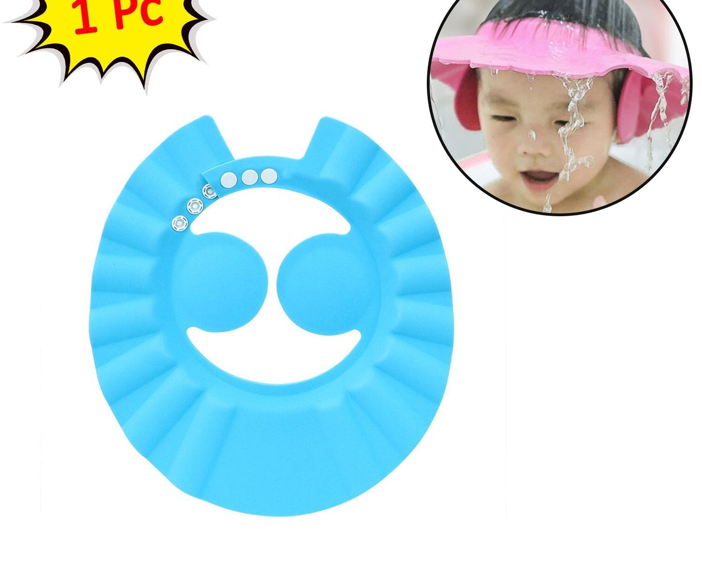Soft bathing cap for babies with adjustable fit.