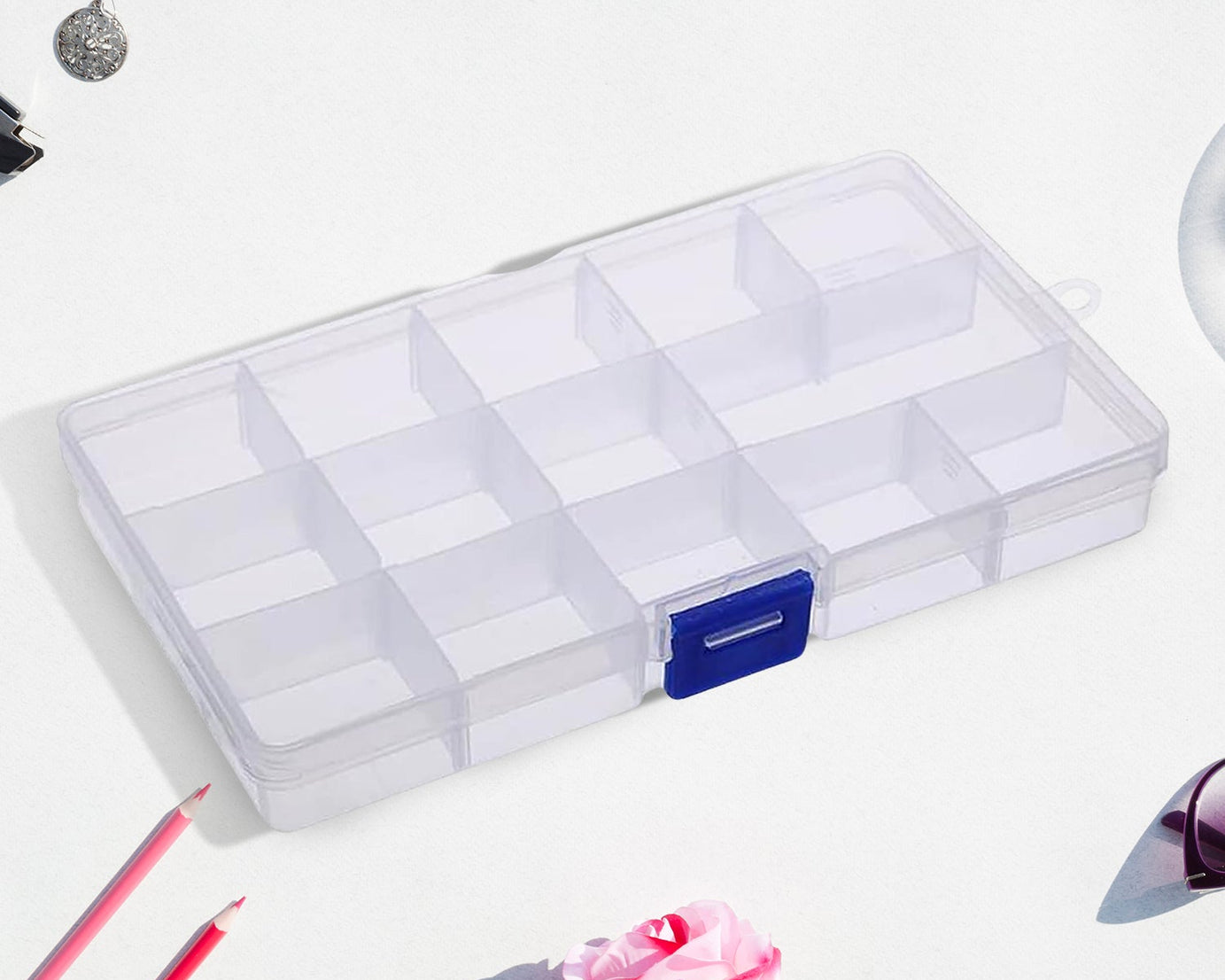 15 Grids Jewelry Organizer Plastic Jewelry Organizer Box Clear Jewelry Organizer Box Plastic Bead Organizers with Adjustable Dividers for Herbs Pills Bead, Jewelry, and Other Small Item (1 Pc)