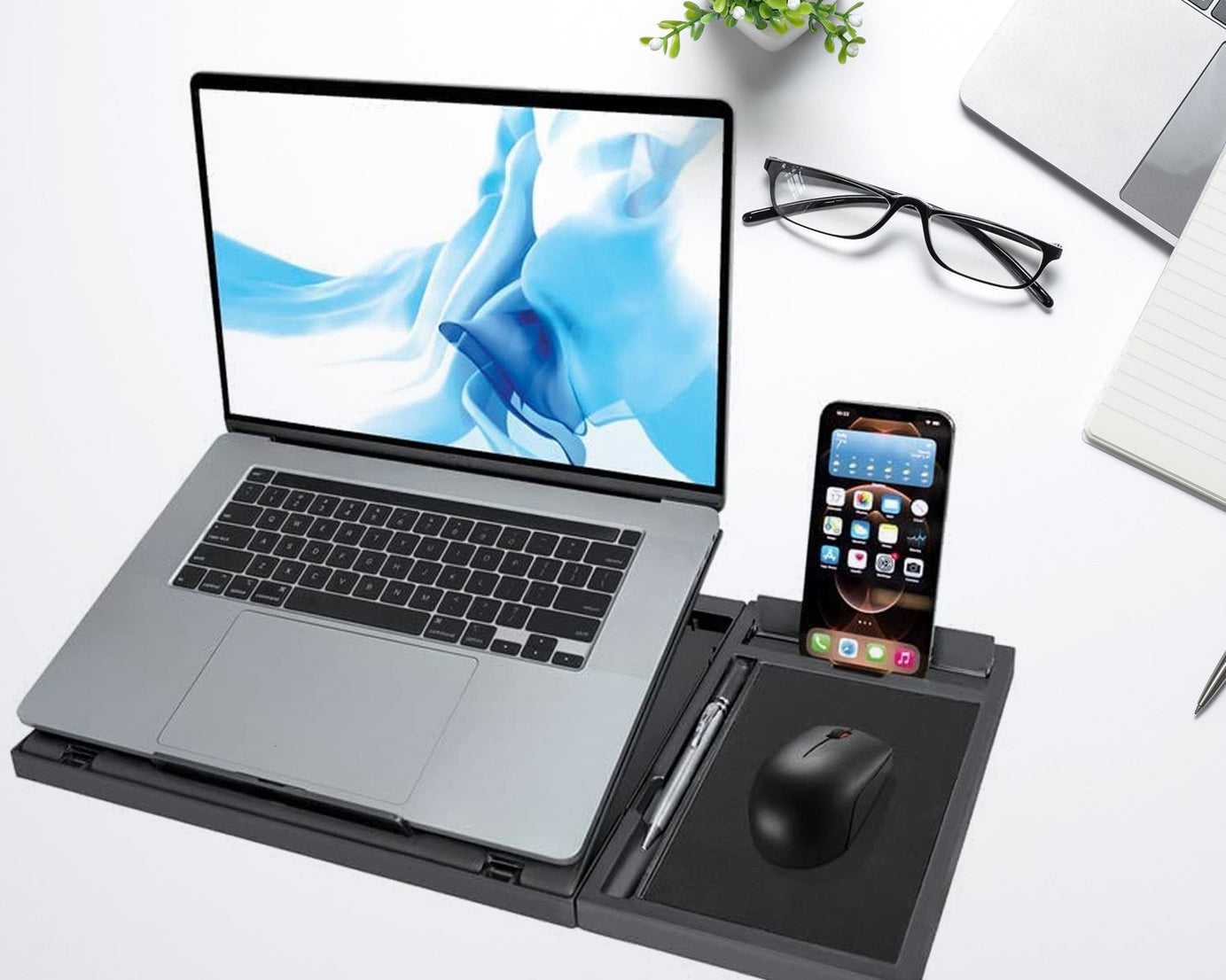Laptop Stand Suitable Portable Foldable Compatible with MacBook Notebook Tablet Tray Desk Table Book with Free Phone Stand