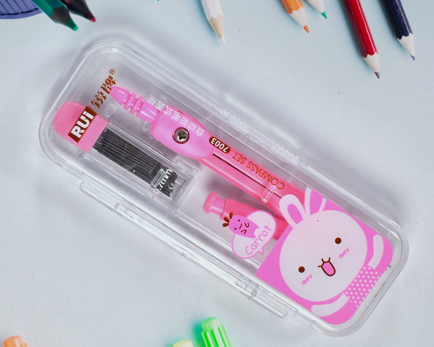 Multifunctional compass Box For Boys &amp; Girls for School, Small Size Cartoon Printed Pencil Case for Kids Birthday Gift.