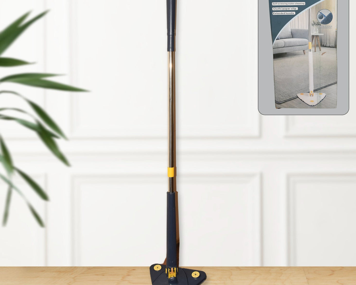 Rotatable Adjustable Triangle Cleaning Mop Triangle Mop with Stainless Steel Long Handle Push-Pull Squeezing Cleaning Mop Dry & Wet Mop for Floor Windows (1 Pc)