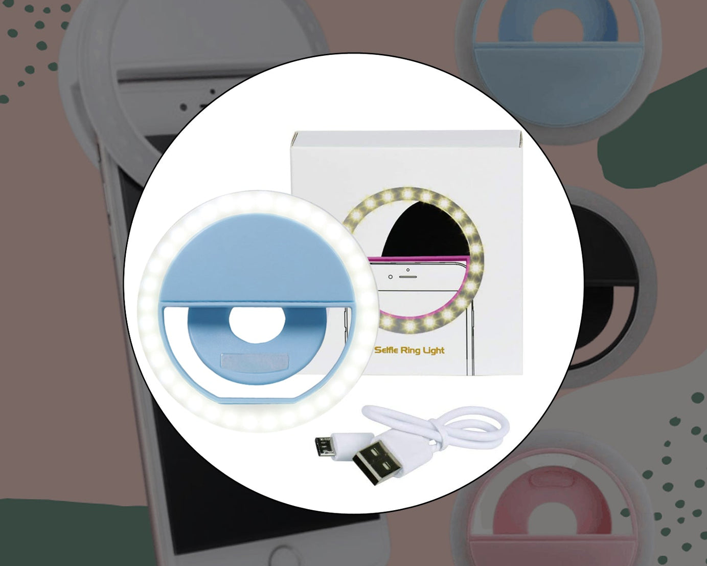 Close-up of selfie ring light, showing brightening effect