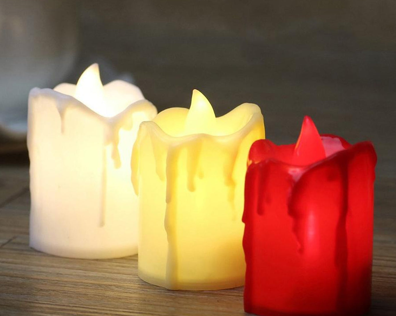 Set of 24 melted design flameless candles.