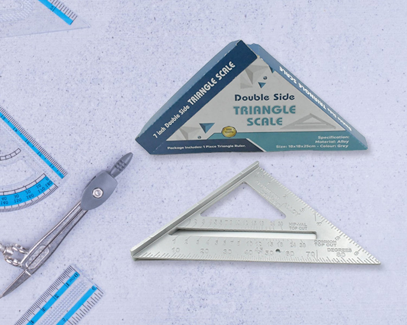 Double Side Scale Triangle Measurement Hand Tool, 45 Degree Triangle Ruler, Home for Industry, Aluminum Alloy Rafter Square 7-Inch Length