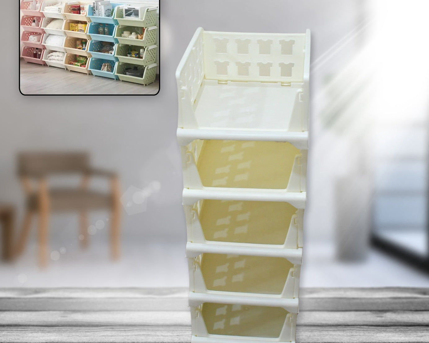 5 Layer Stackable Multifunctional Storage,for Clothes Foldable Drawer Shelf Basket Utility Cart Rack Storage Organizer Cart for Kitchen, Pantry Closet, Bedroom, Bathroom, Laundry (5 Layer 1 Pc)