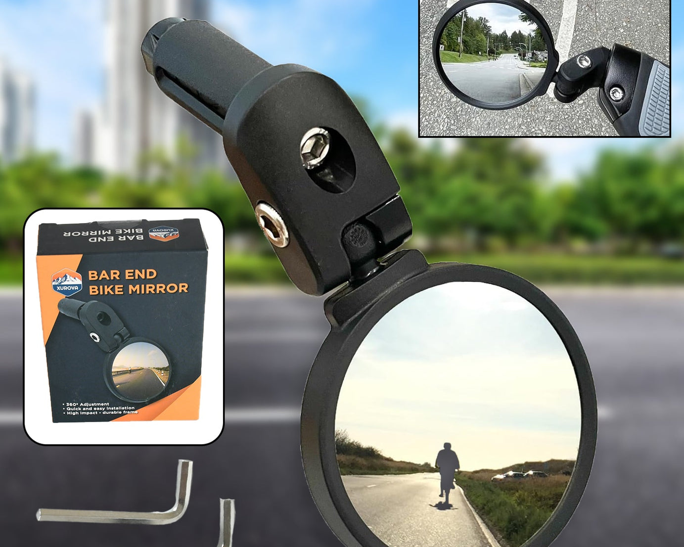 Bar End Bike Mirror, Safe Rearview Mirror 360° Rotatable & Foldable Safety Bicycle Rear View Mirror, Mirror Durable Bike Mirror (1 Pc)