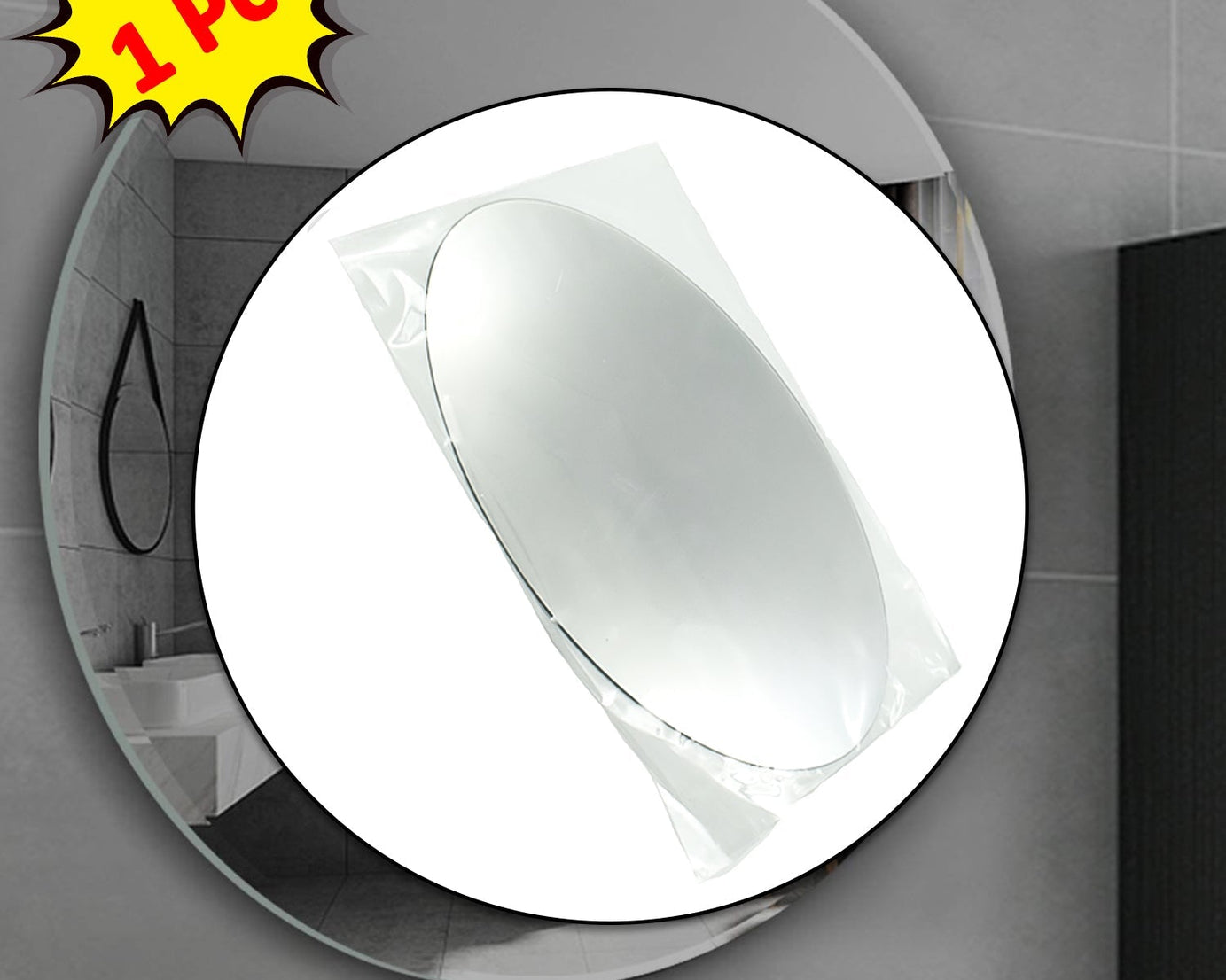 3D oval mirror sticker for decorating walls in homes or offices.