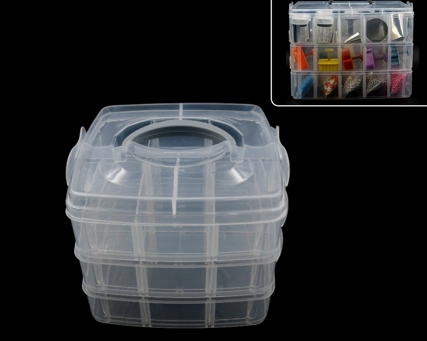 Versatile 18-Grid 3-Layer Transparent Plastic Organizer Box with Adjustable Dividers for Jewelry & Fishing Hooks