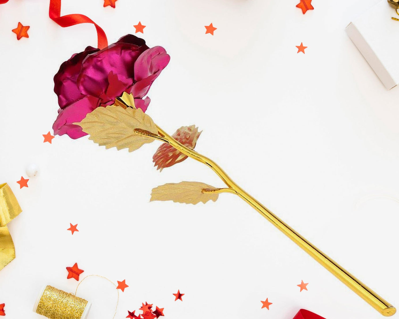 0898 Gold Rose Artificial Rose Flower With Gift Box, Plastic Flowers Best Gifts for Friend Girl Wife Women, Golden Rose Gift for Valentine's Day, Mother's Day, Anniversary, Birthday, Wedding, Gold (1 Pc)