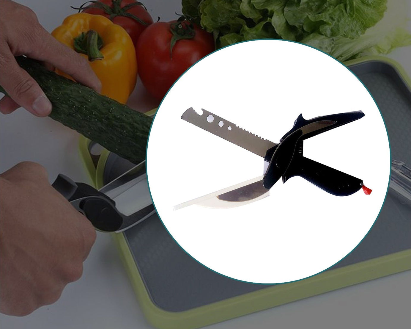 Stainless steel multi-functional cutter in black.