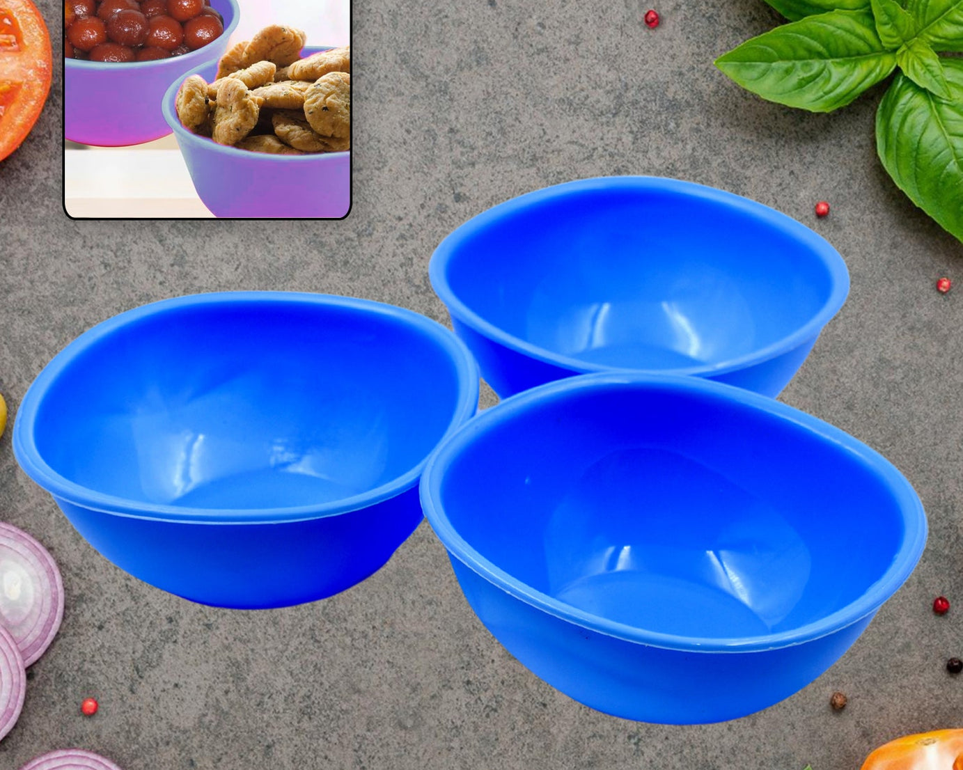 BPA Free Plastic Bowl Set for Cereal, Salad, Rice, Soup, Pasta, Snack Bowl, Microwave Safe, Dishwasher Safe (3 Pcs Set)