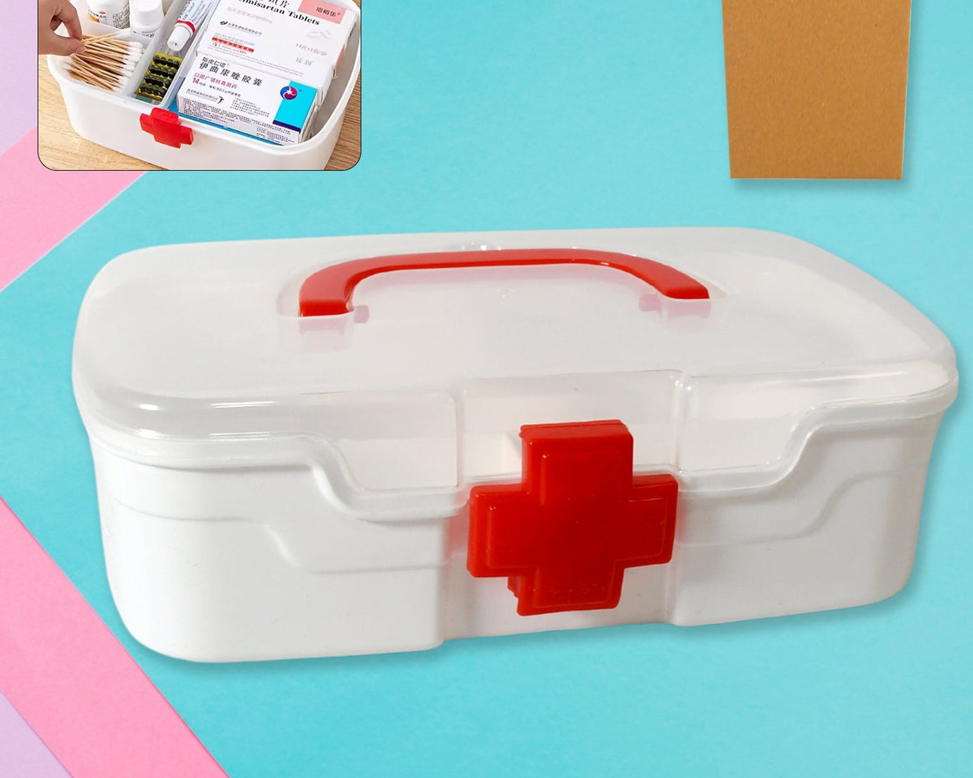 Medical Box, 1 Piece, Indoor Outdoor Medical Utility, Medicine Storage Box, Detachable Tray Medical Box Multi Purpose Regular Medicine, First Aid Box with Handle & Transparent Lid