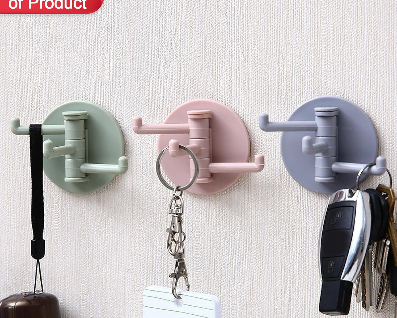 Sticky Hook Household Strong Punch-Free Hook, 180°Foldable Multi-Function Rotatable Hook with 3 Hooks, Suitable for Bathroom, Kitchen, Office (1 Pc)