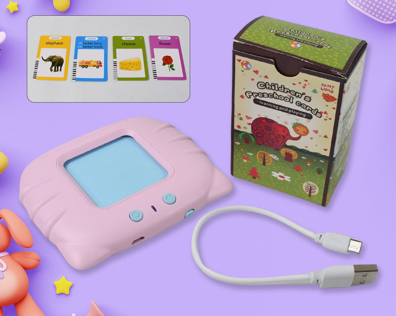 Preschool Learning Toys Flash Cards for Small Kids Educational Toys English Words Learning Machine for Kids with 224 Words, Birthday Gift for Kids Intelligent Electric Kids Language Card (1 Set)