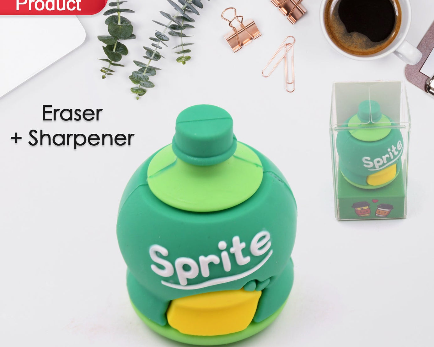 2-in-1 3D Cold Drink Bottle Shape Rubber Pencil Sharpener and Eraser Set, Stationery for Kids School Boys Girls, Birthday Return Gifts (1 Pc )