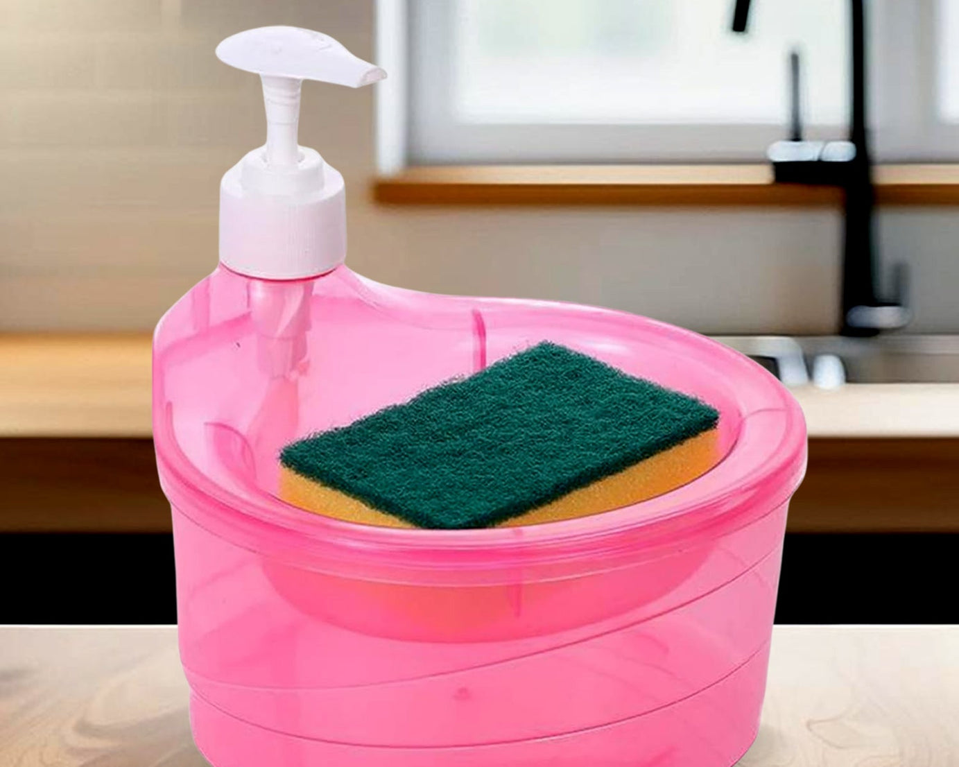 Double Layer Liquid soap Dispenser with Pump and Sponge, Practical for Hotel Sink Clear, Soap Dispensing Liquid Pump Bottle for Home,  Kitchen Rectangle ( 2 in 1 )