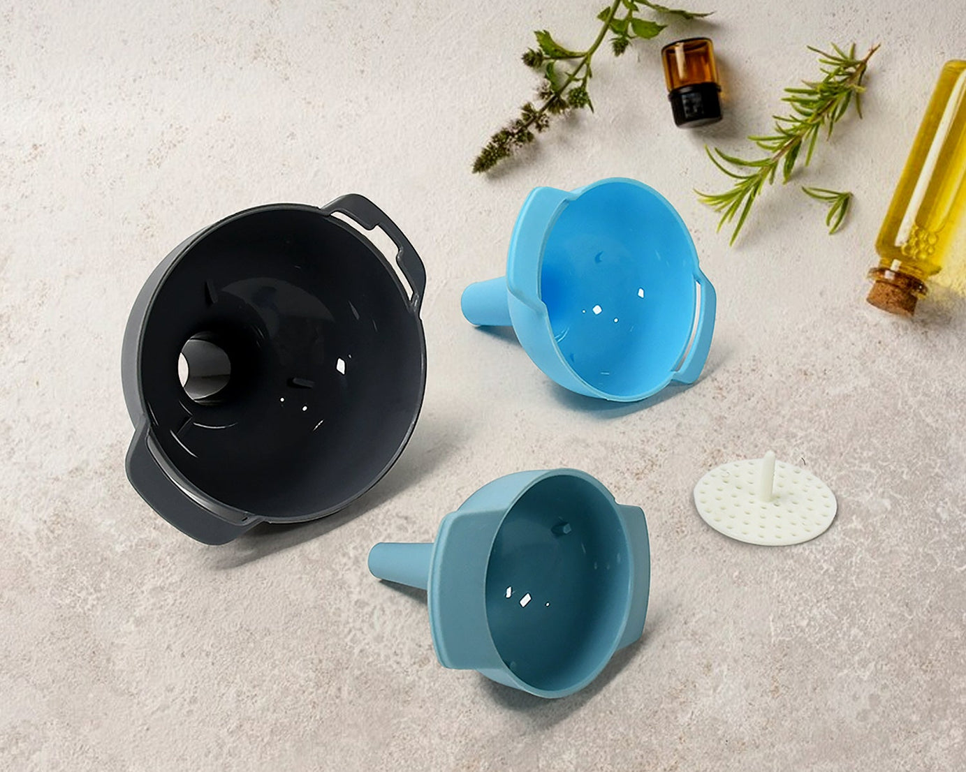 3 in 1 Kitchen Funnel Set of 3, Funnel for Filling Bottle, Small Canning Funnel with Handle, Food Grade Plastic Funnel with Detachable Strainer Filter for Liquid, Dry Ingredients, and Powder