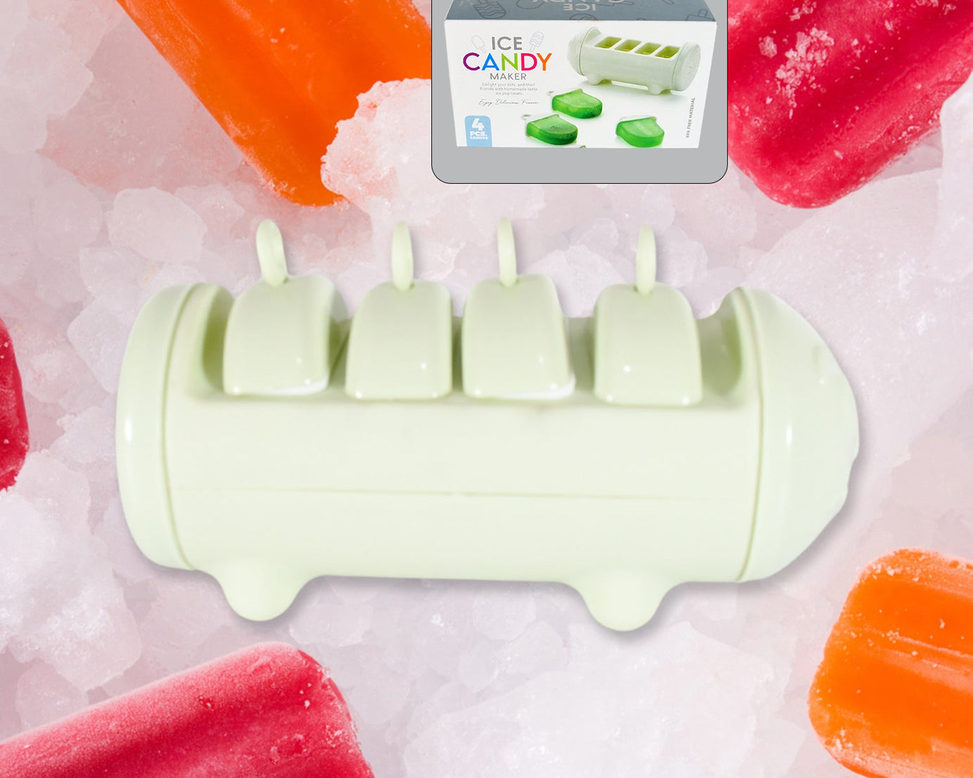 CARTOON SHAPE MOLD ICE CANDY, POPSICLE MOLD ICE, PLASTIC ICE CANDY MAKER KULFI MAKER MOLDS SET WITH 4 CUPS (1 PC / MULTICOLOR)