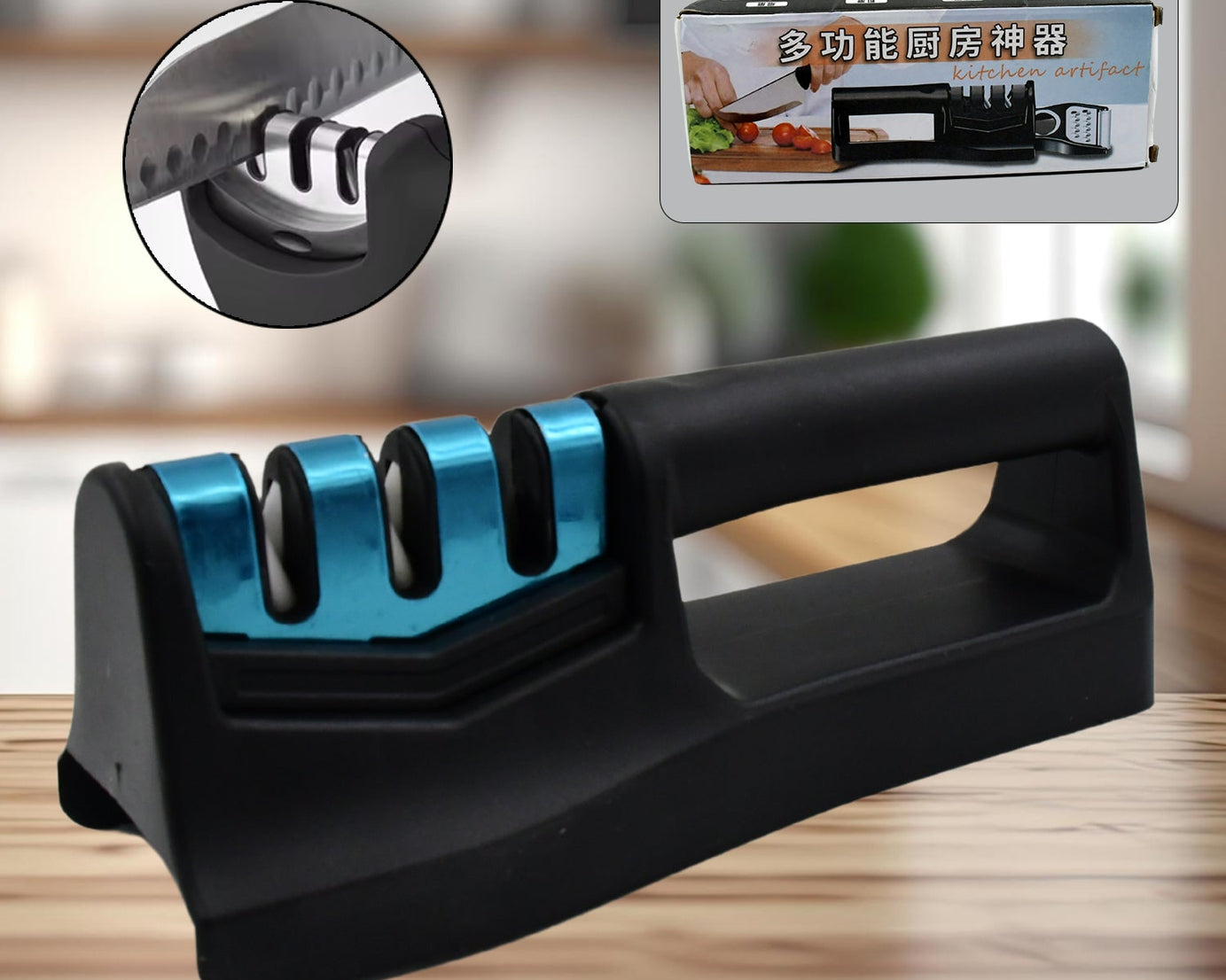 Knife Sharpener for Kitchen | Knife Sharpener with Vegetable Chopper and Fish Scale Remover | Handheld Knives & Pocket Knife Sharpener | Knife Sharpener for Chefs & Serrated Knife (9in1)