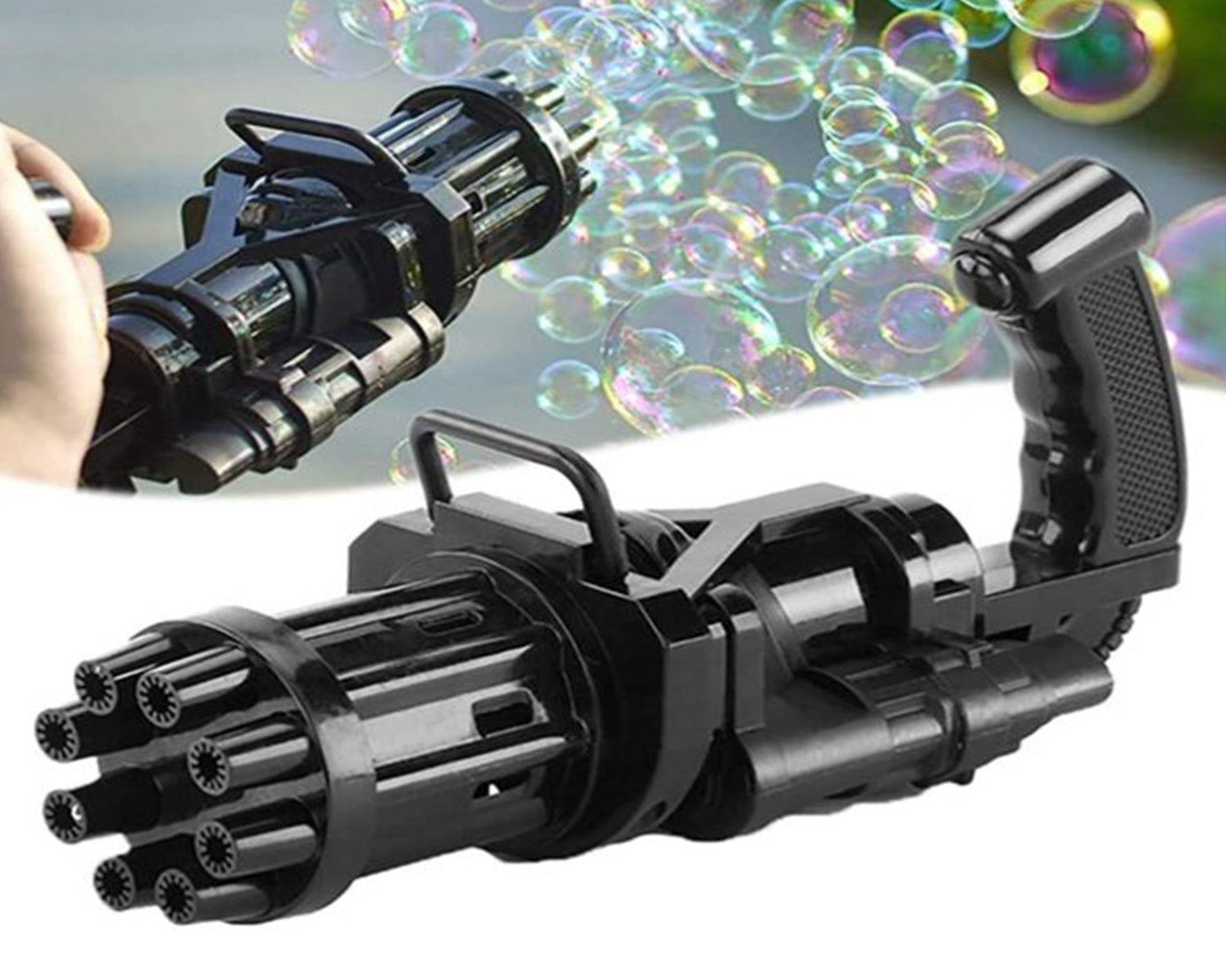 Bubble gun with eight holes and a colorful, fun appearance