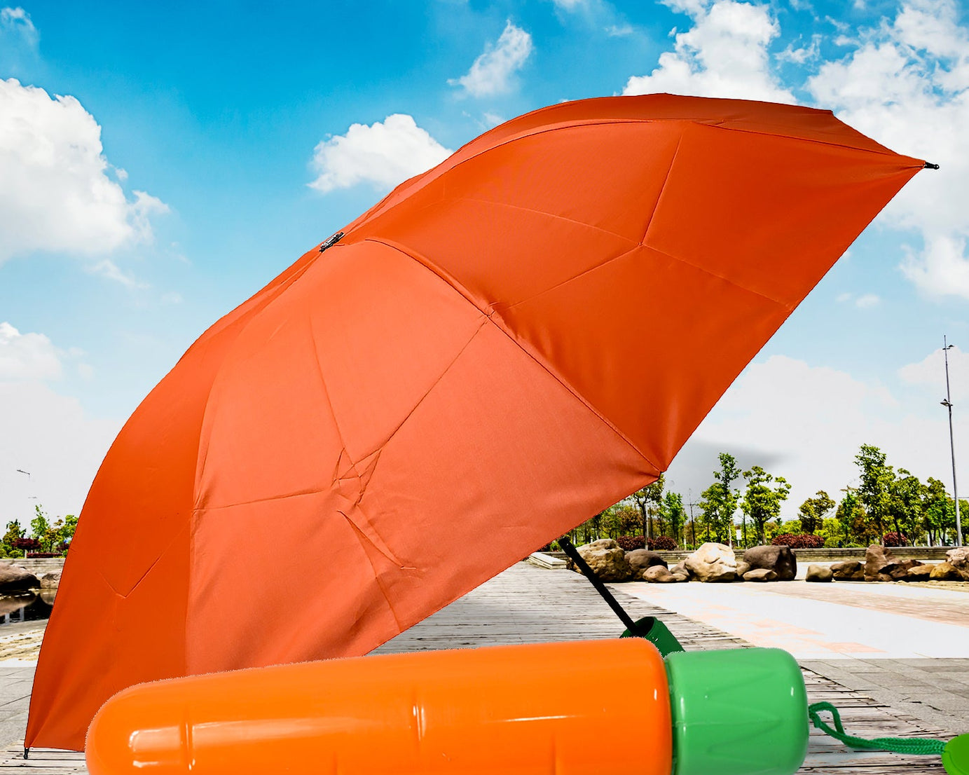 Vegetable shaped Folding Umbrella, Plastic Case Creative Fashion Folding Mini Sun Shade Rain Umbrella, Unique Umbrella, Sun & UV Protection, Cute Design (1 Pc)