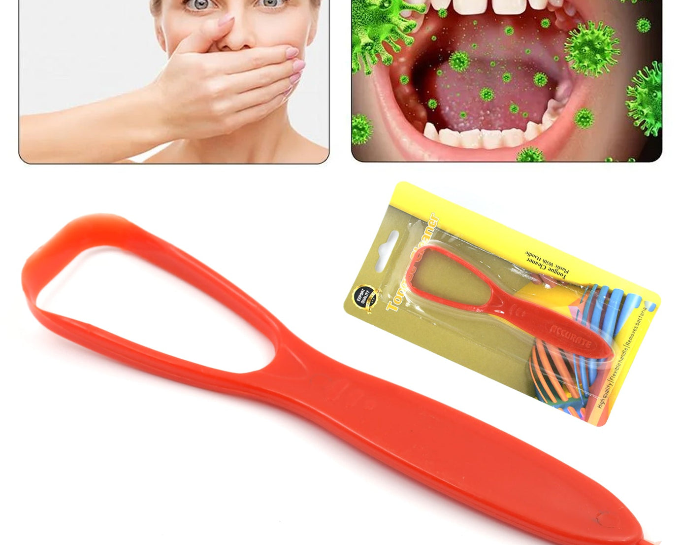 Plastic Tongue Cleaner For Kids & Adults | Tongue Scraper For Bad Breath, Maintain Oral Hygiene for Daily Use | for Fresh Breath & Bacteria Removal | Improved Taste Plastic With Handle Tongue Cleaner (1 Pc )