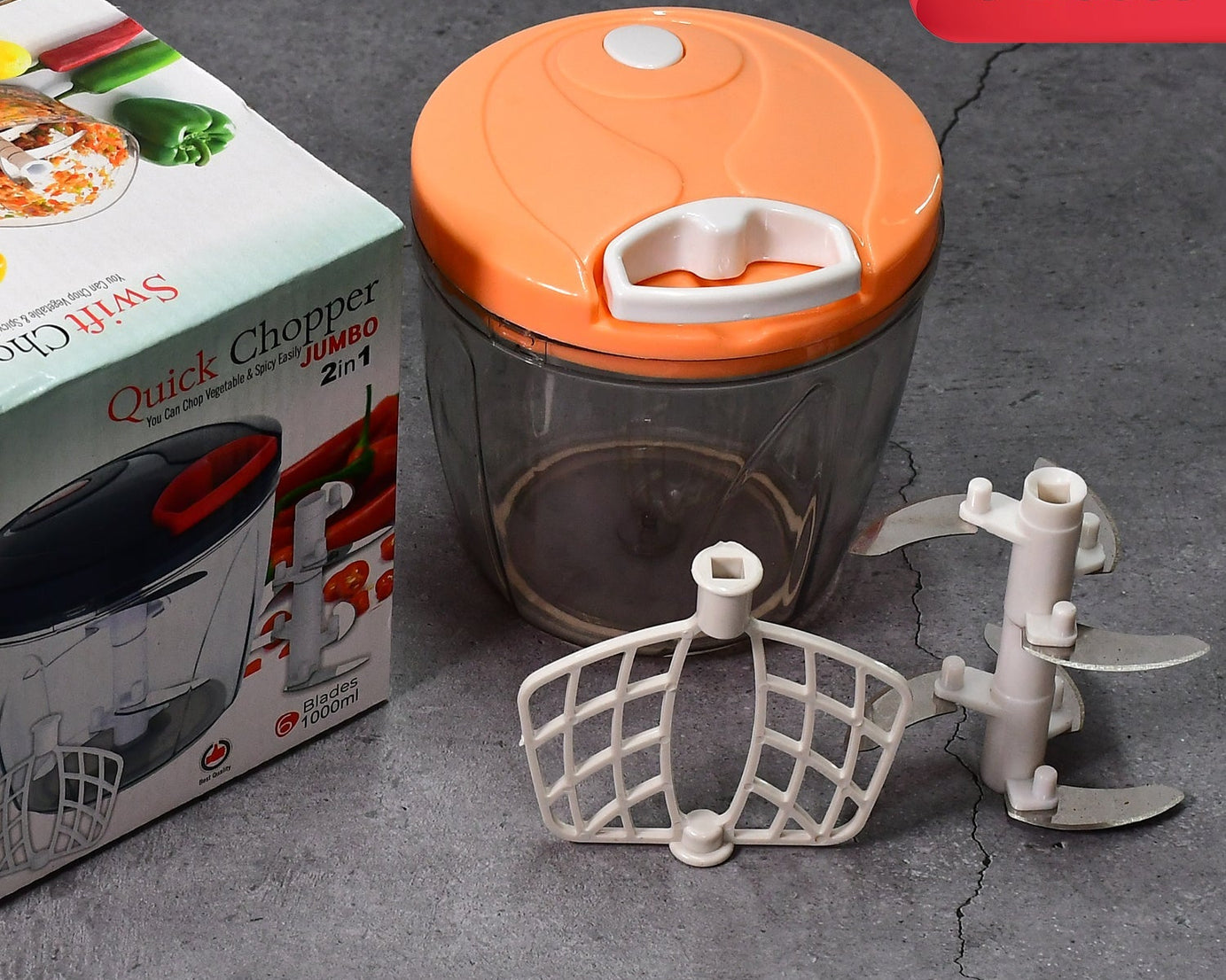 Manual food chopper with 6 blades, hand-held, 1000ml capacity