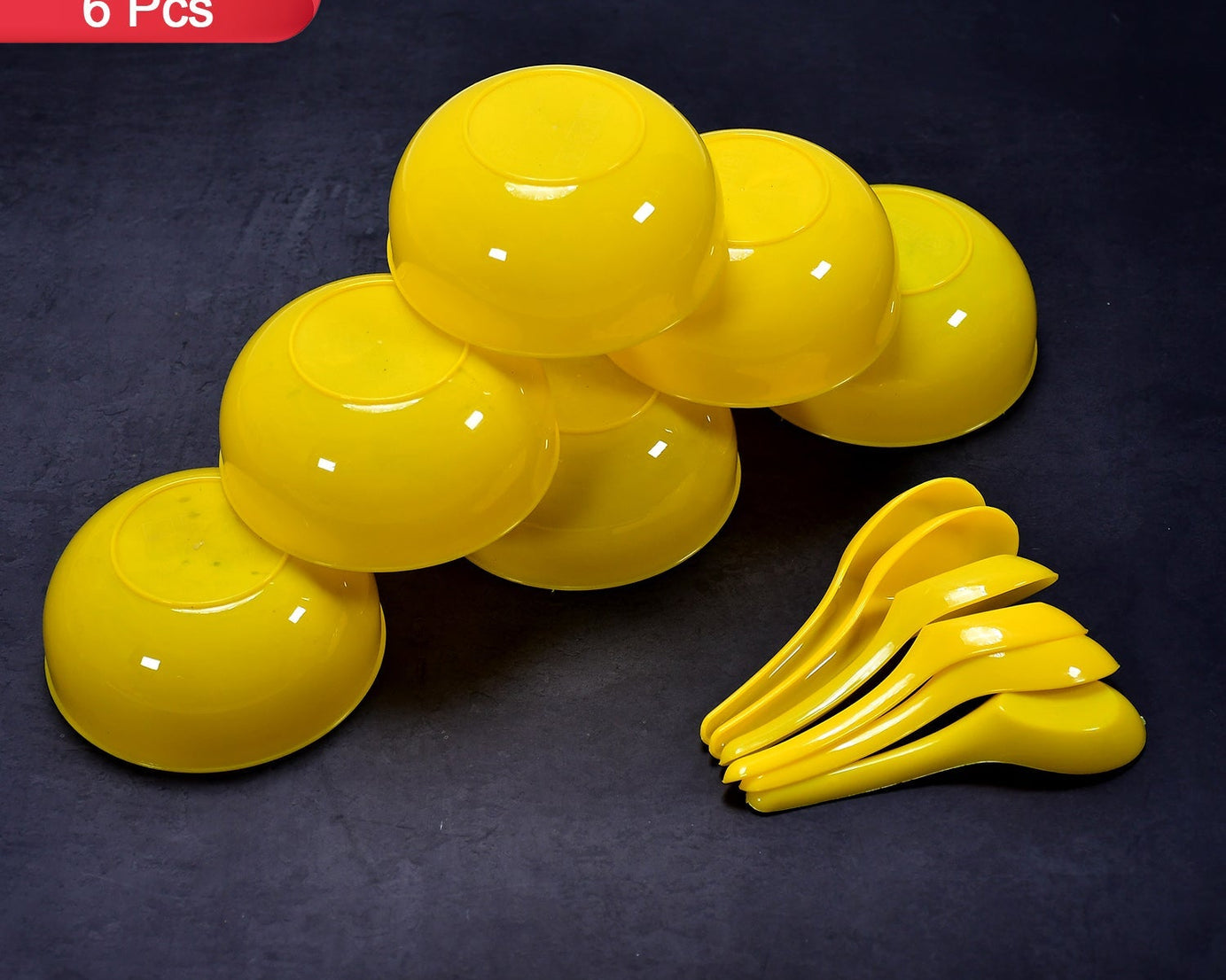 6-piece plastic soup bowl and spoon set, home kitchen