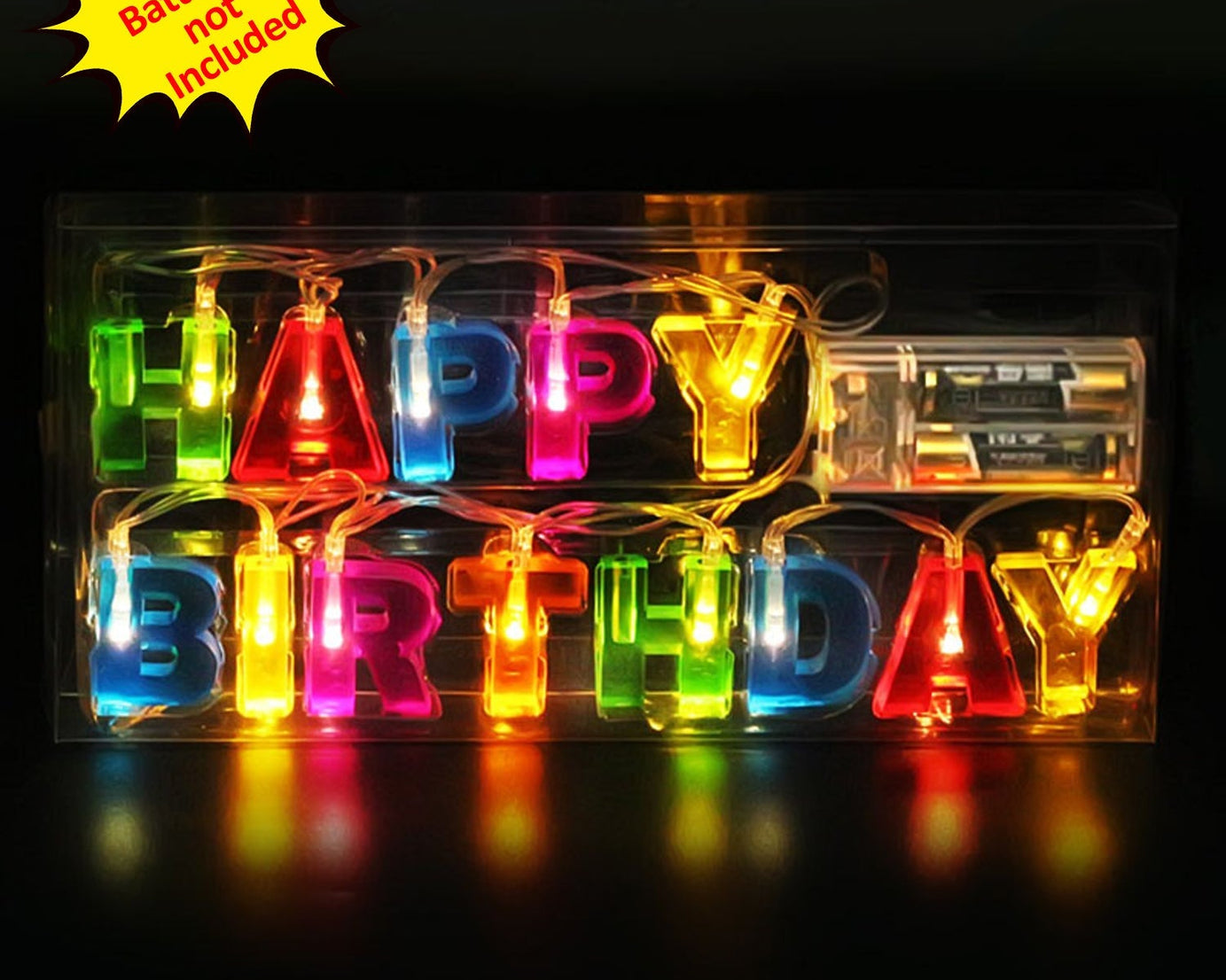 Colorful LED birthday lights, battery-operated, decorative