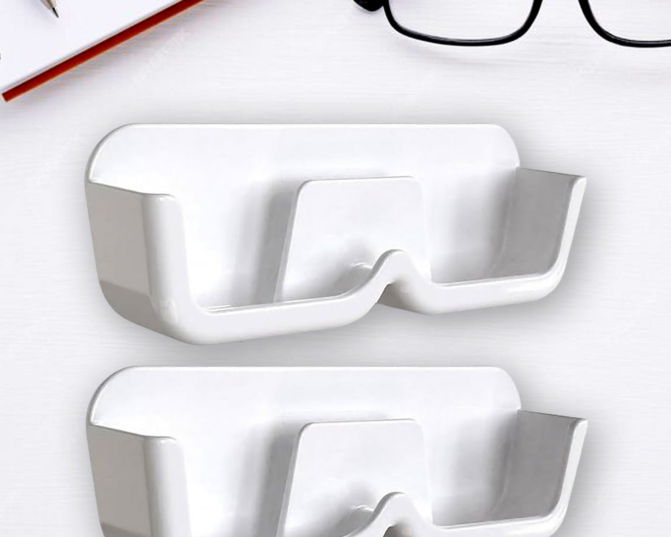 Wall Mount Sunglass Organizer Simple Space Saving Glasses Storage Box Eyewear Stand Holder for Showcase Bedroom Apartment With 2 pc Double Sided Adhesive Sticker (2 Pcs Set)