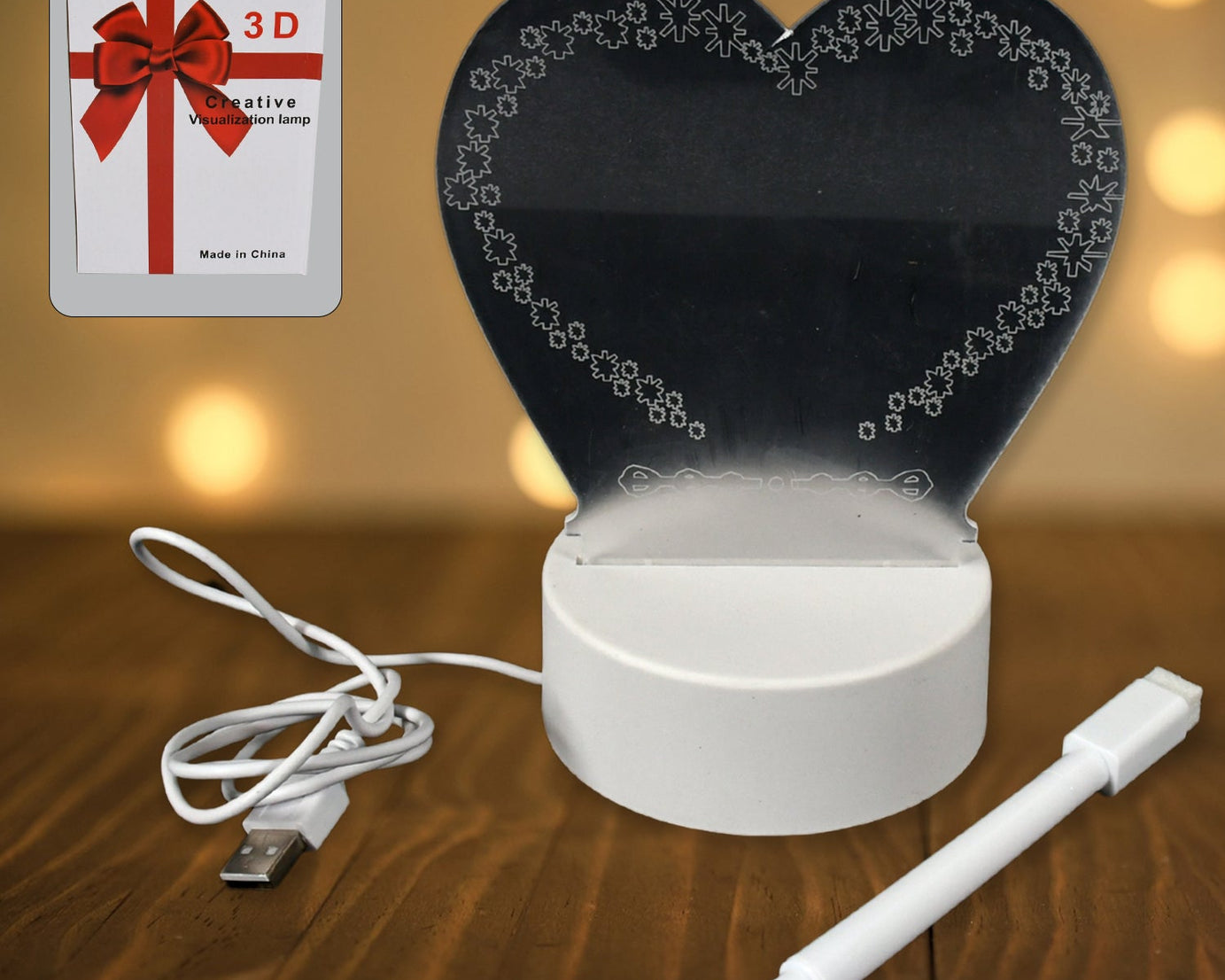 Creative Visualization Lamp 3 D Acrylic Decorative Lamp for Creative Keeps Notes Drawing Table Lamp for Home Decor / Bedroom / Gift / Office Decoration / Erasable Board (Heart-Shape / 1 pc)