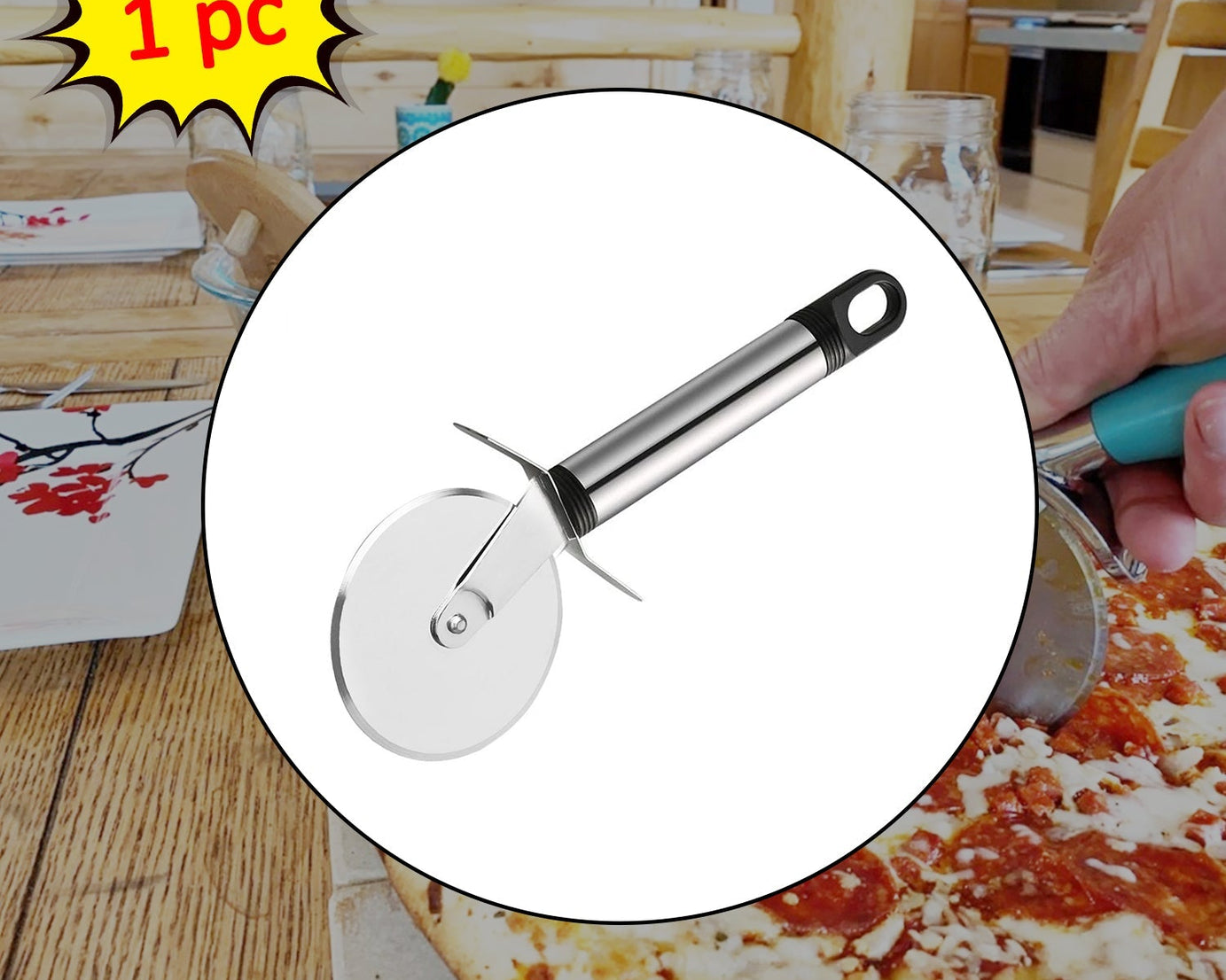 Stainless steel pastry cutter with wheel.