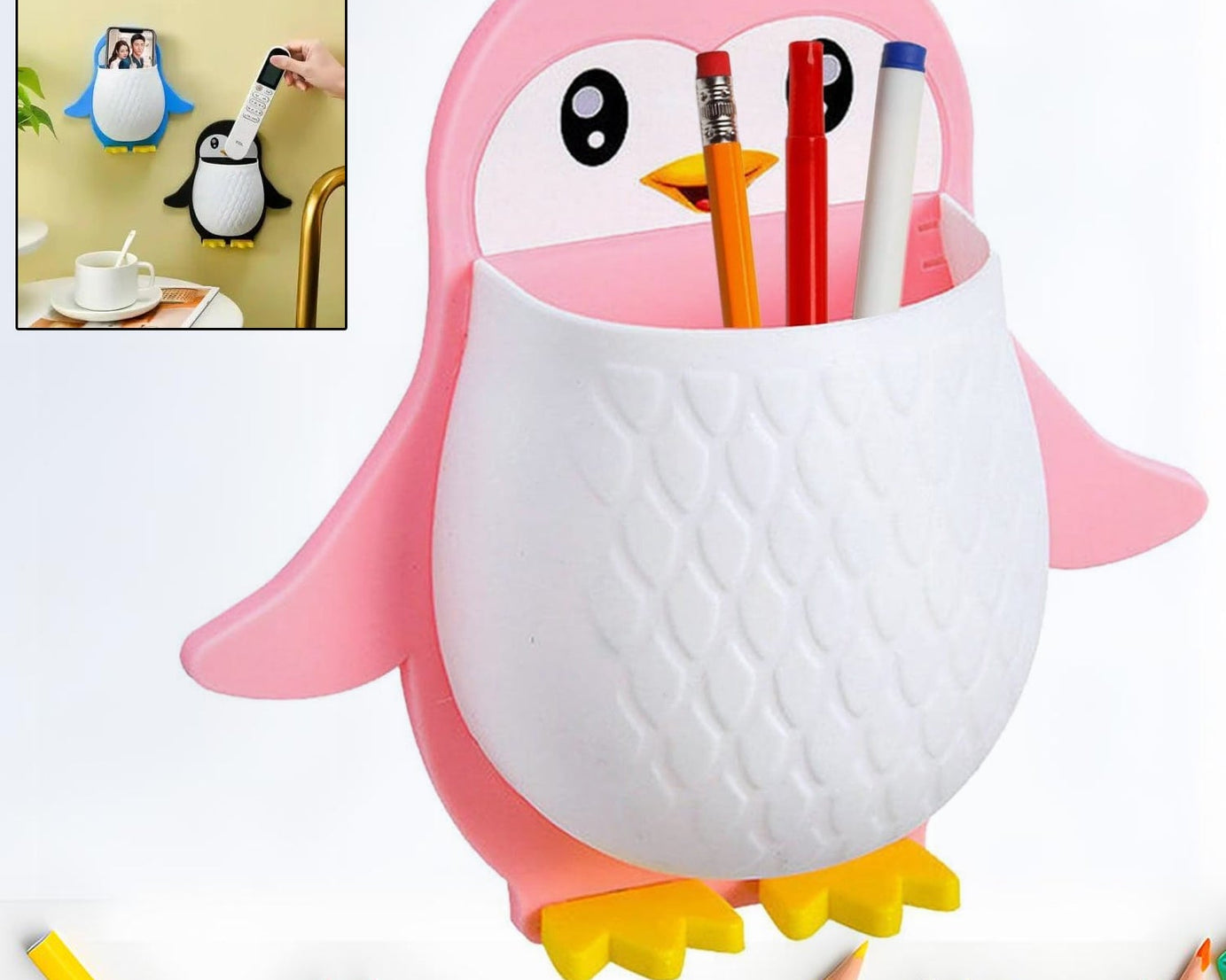 Penguin Storage Box, Adhesive Remote Case, Electric Toothbrushes Holder, Universal Controller Holder, Wall Nightstand, Office Plastic Wall Mount