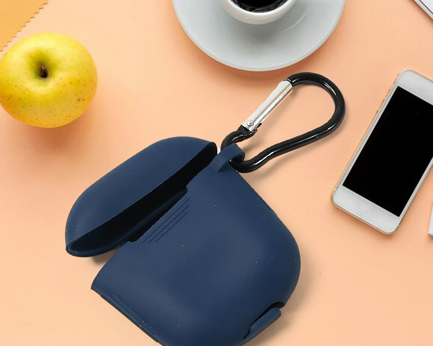 Silicone Shockproof Protection Wireless Headphones Carrying Box Cover with Metal Keychain