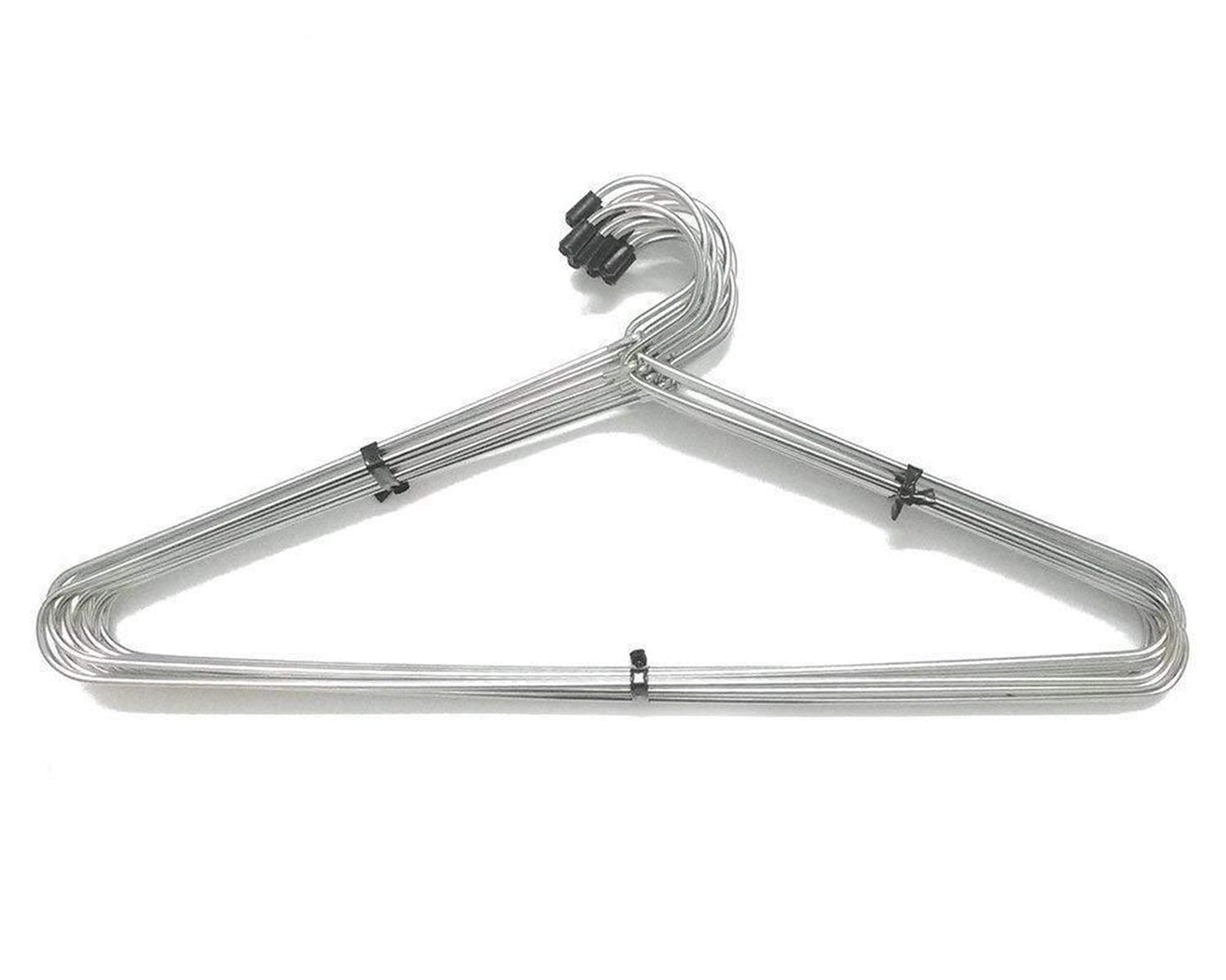 Set of 12 stainless steel hangers for efficient clothes storage.