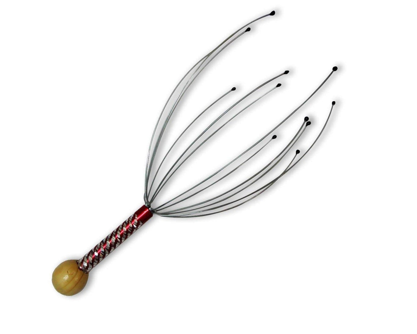 Scalp massager designed for stress relief, handheld for convenience.