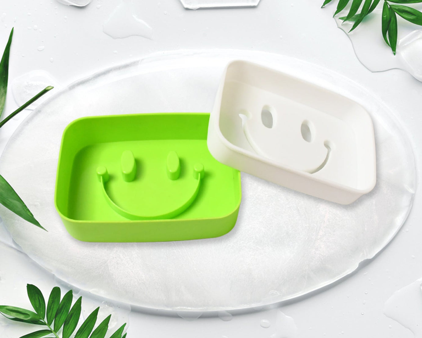 Portable Travel Home Box Cute Cartoons Smile Face Container Draining Holder Soap Dish