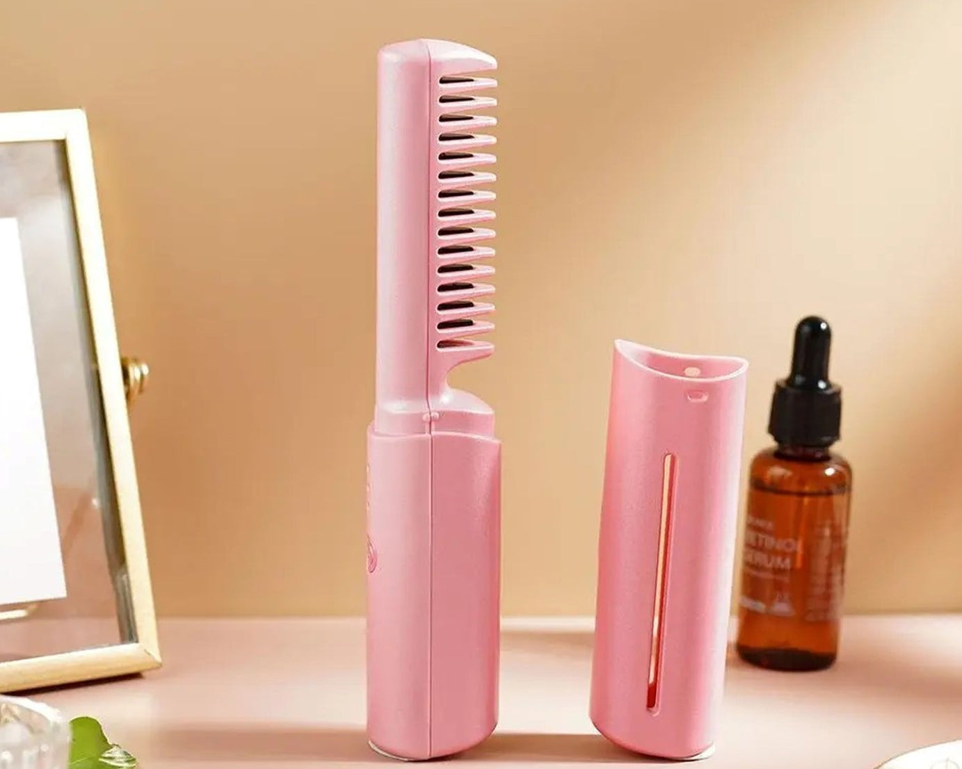 Rechargeable Mini Hair Straightener, Travel Portable USB Charging Cordless Hair Straightener Bursh, Three Temperature Adjustments Flat Iron Comb (1 Pc)