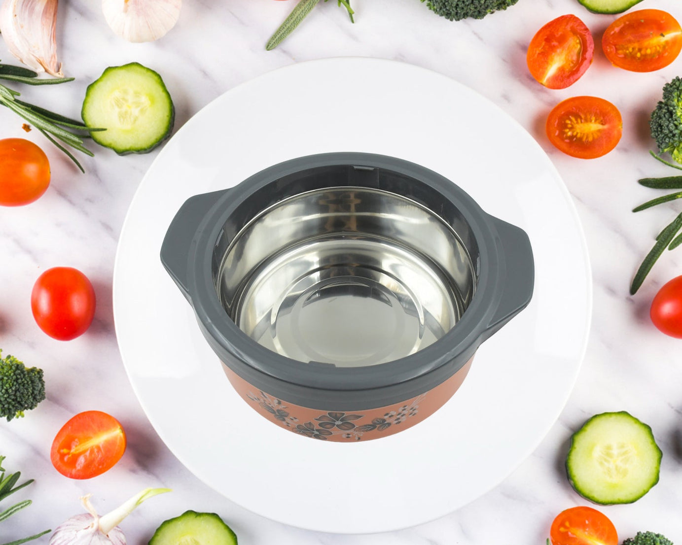 Casserole Box for Food Searving Inner Steel Insulated Casserole Hot Pot Flowers Printed Chapati Box for Roti Kitchen (Approx 2500 ml)