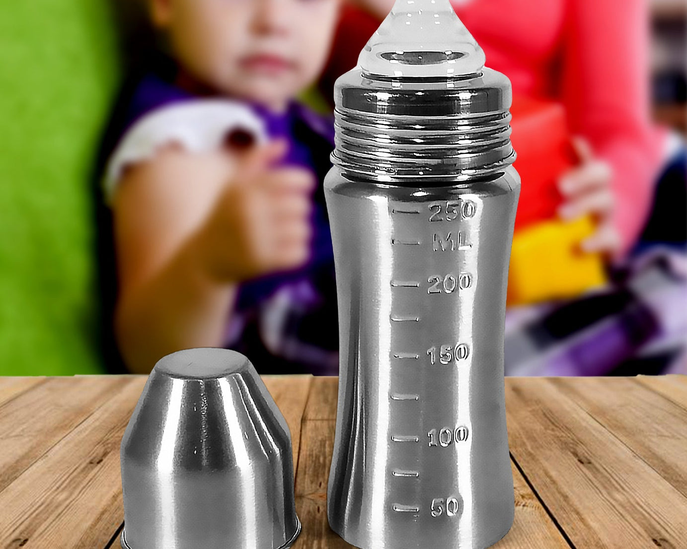 Ganesh Stainless Steel Baby Feeding Bottle, Milk Bottle for New Born / Infants / Toddler Up to 3 Years, BFA Free (250 ML Approx)