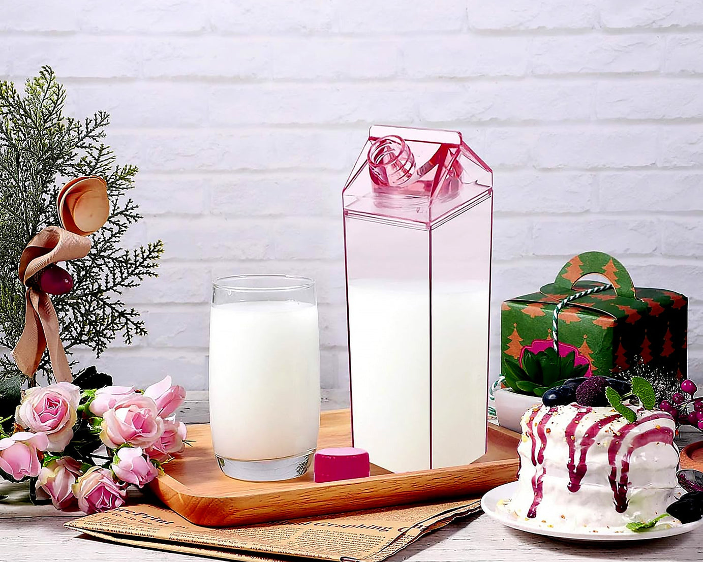 Plastic Milk Carton Colorful Clear Water Bottle, 17 Oz Portable Milk Box Leakproof Square Juice Bottle for Outdoor Sports Travel Camping