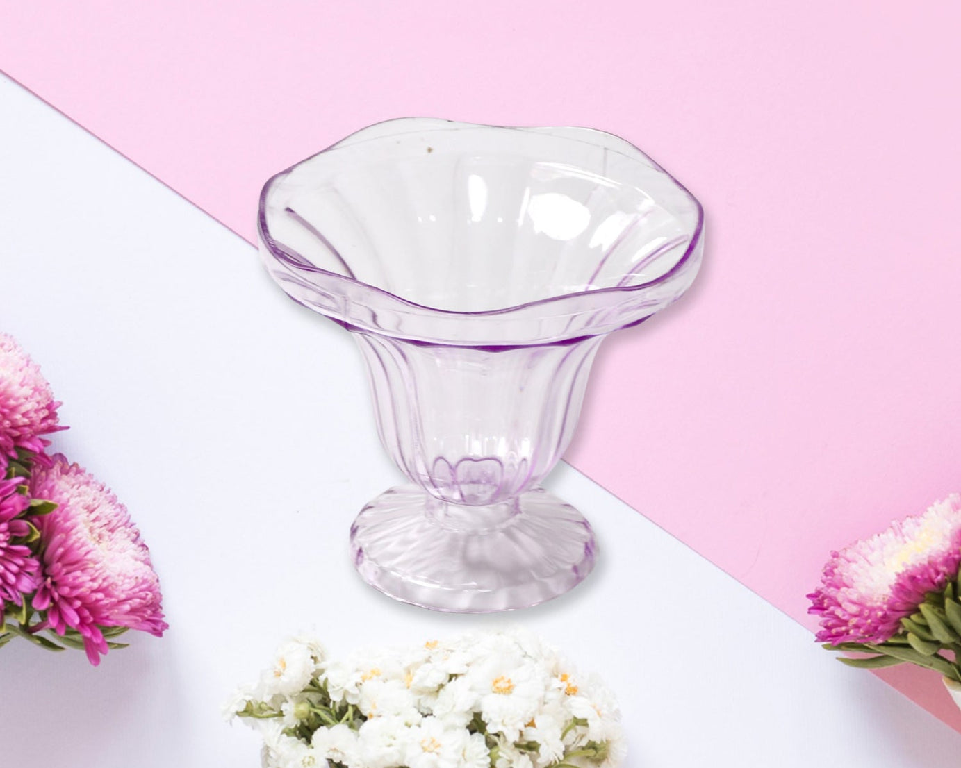 Crystal Plastic Ice-Cream Bowl, Home & Kitchen Serving Platter or Dessert Cup for Sundae, Sweets, Snacks, Fruit, Pudding, Nuts or Dip, Serving Bowls (Crystal Cups, Set of 6)