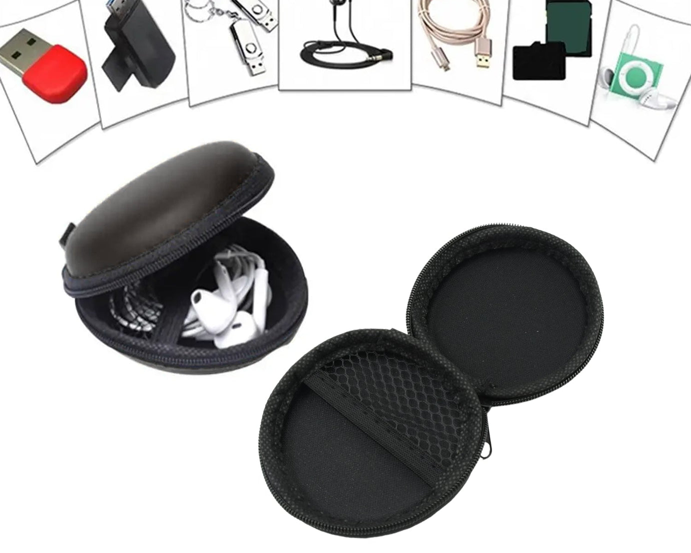 Cute Round Earphone Carrying Case - Multi-Use Pocket Pouch for Headphones, Cables, Coins, Airpods & More