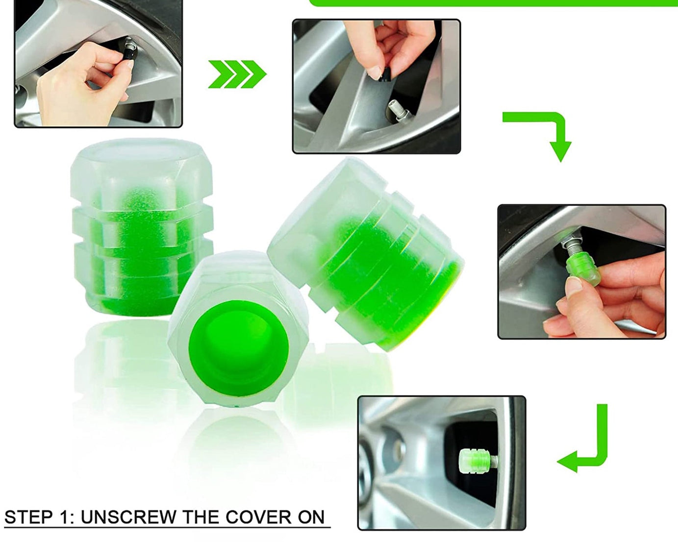 Tyre Valve Caps Luminous Glow Car Tire Air Stem Valve Cap Covers vaal cap ( 4 Pcs Mix Colour)