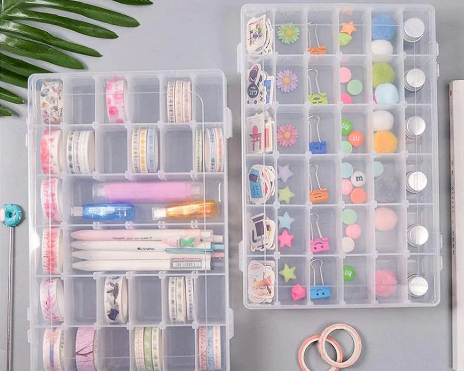 36 Grids Clear Plastic Organizer Jewelry Storage Box with Adjustable Dividers, Transparent Organizer Box (1pc)